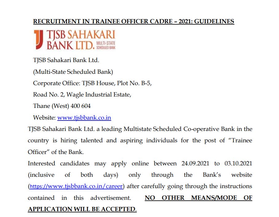 TJSB Bank trainee officer posts 2021.png